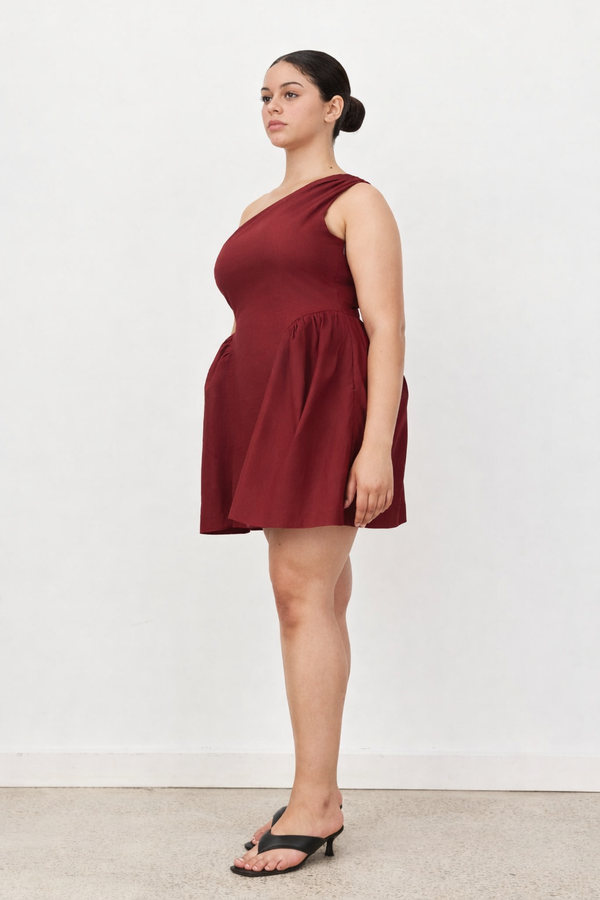 Burgundy De Sol Linen Mini Dress