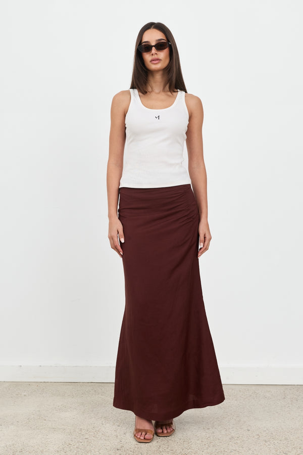 Brown Celeste Linen Maxi Skirt