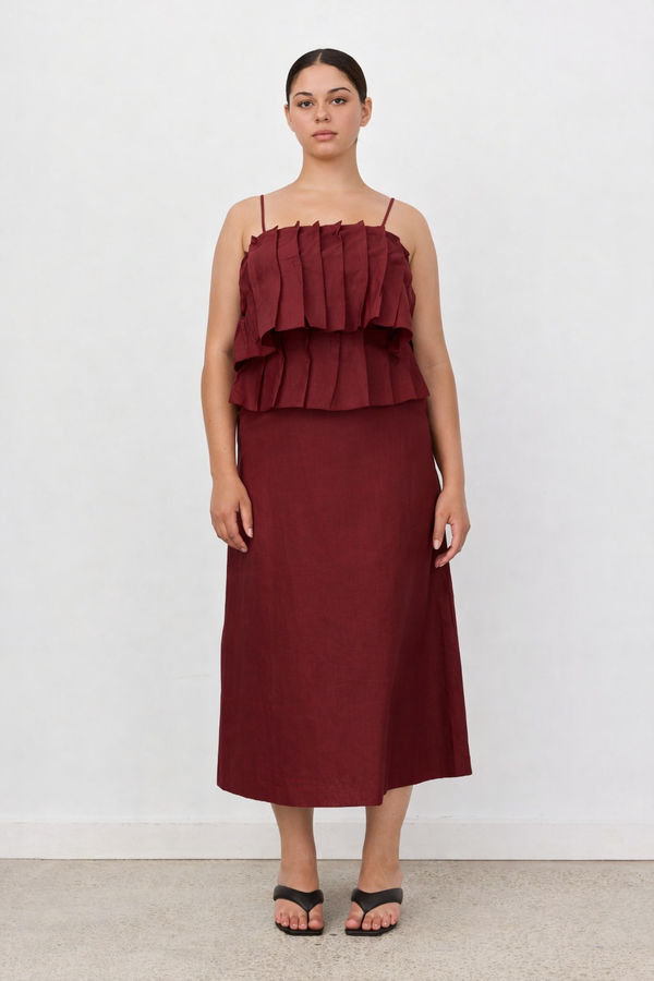 Burgundy Limoncello Linen Maxi Dress