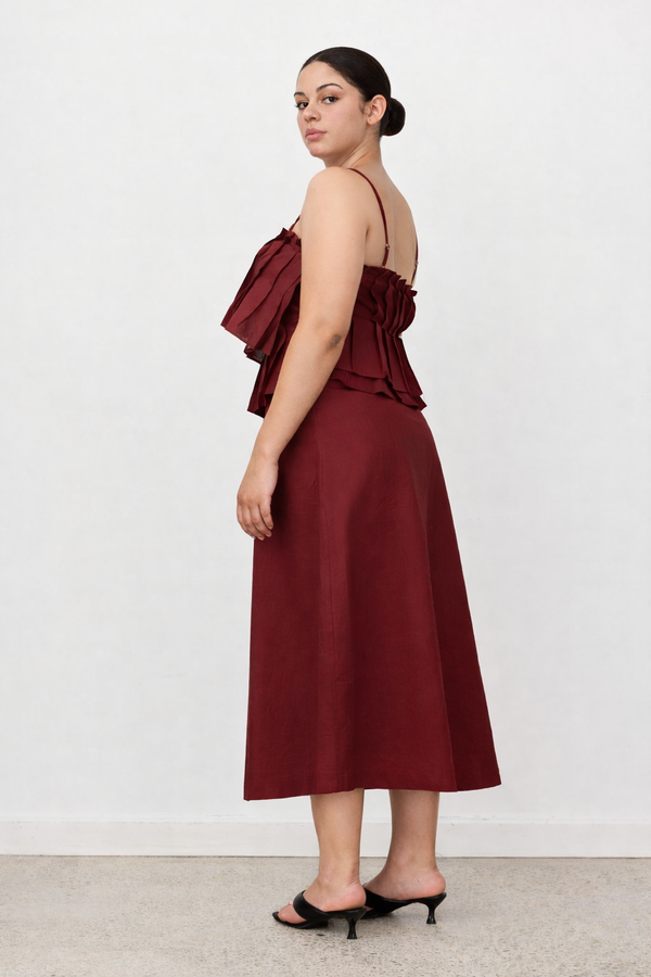 Burgundy Limoncello Linen Maxi Dress