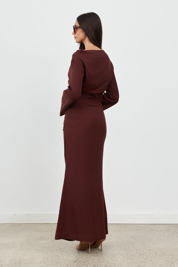 Brown Celeste Linen Maxi Skirt