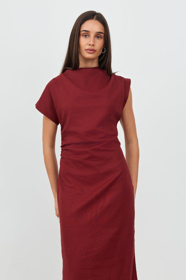 Burgundy Valencia Linen Maxi Dress