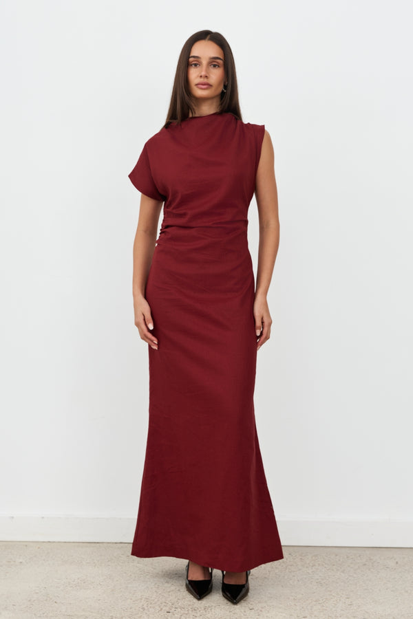 Burgundy Valencia Linen Maxi Dress