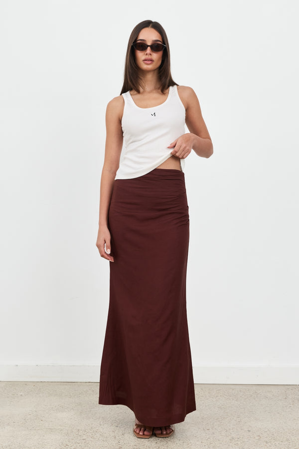 Brown Celeste Linen Maxi Skirt