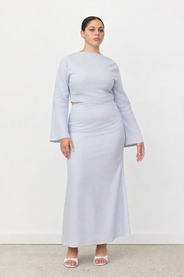 Sky Blue Celeste Linen Maxi Skirt