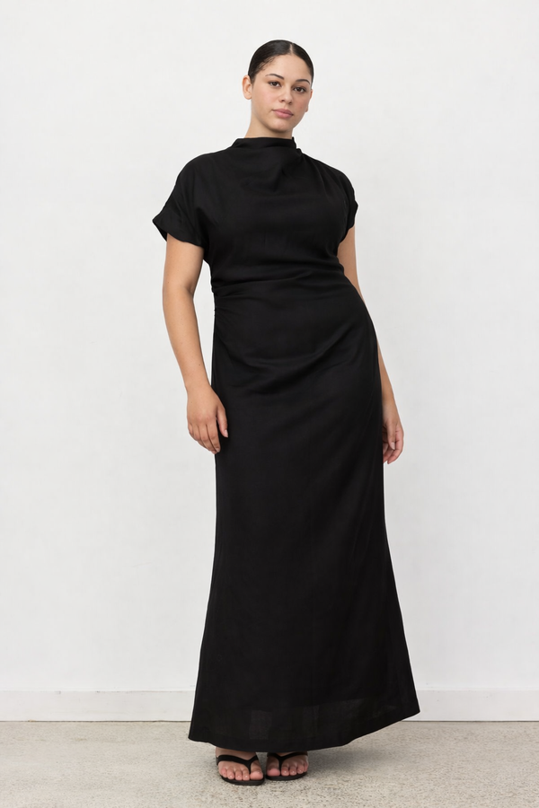 Black Velour Linen Maxi Dress