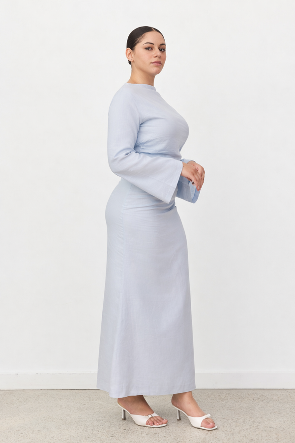 Sky Blue Celeste Linen Maxi Skirt