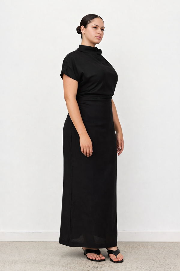 Black Velour Linen Maxi Dress