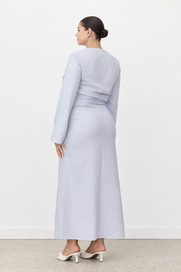 Sky Blue Celeste Linen Maxi Skirt