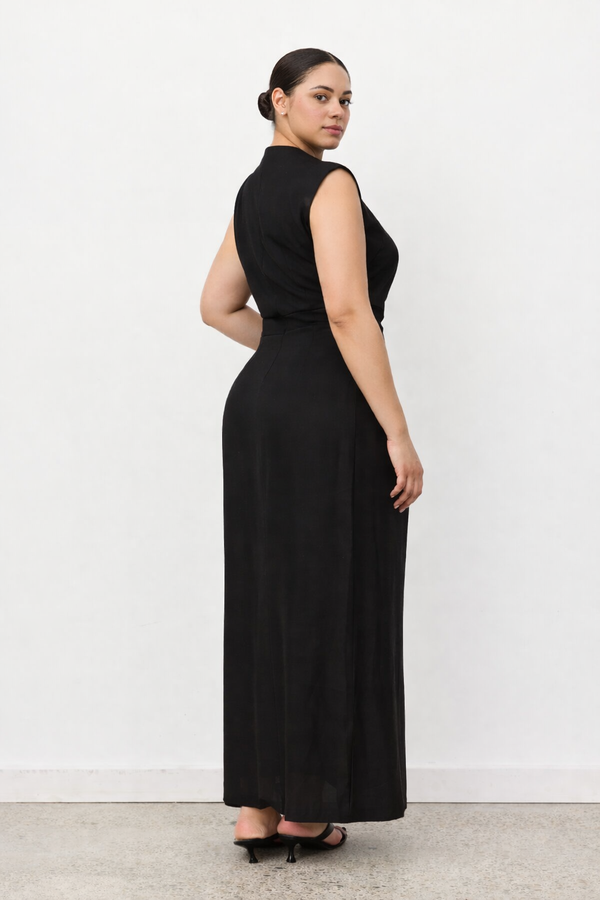 Black Velour Linen Maxi Dress
