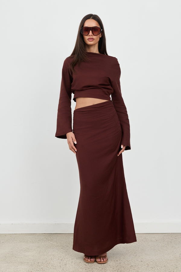 Brown Celeste Linen Maxi Skirt