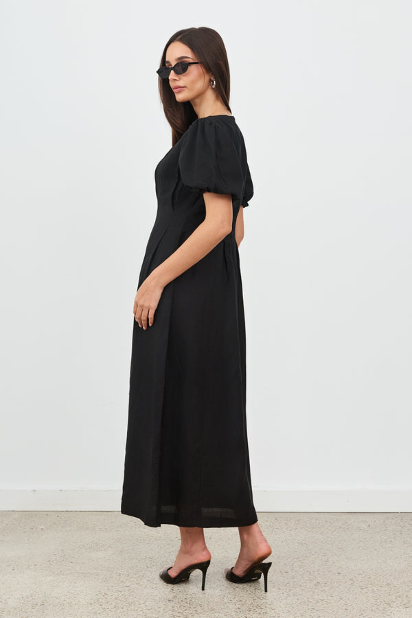Black Air Linen Maxi Dress