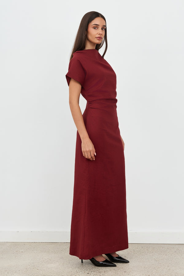 Burgundy Valencia Linen Maxi Dress