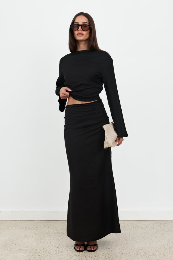 Black Celeste Linen Maxi Skirt