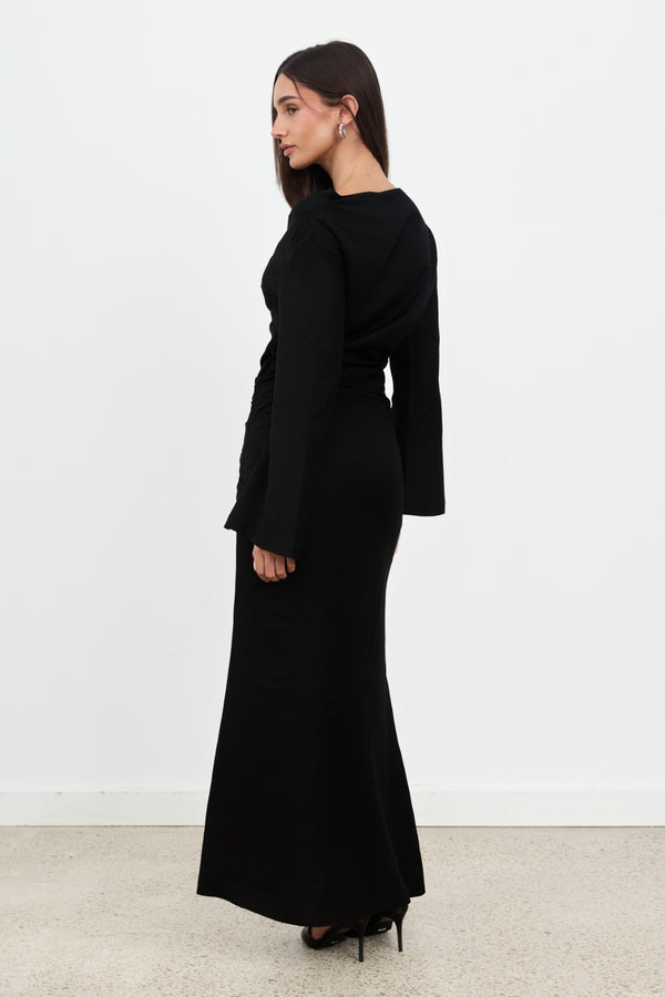 Black Celeste Linen Maxi Skirt
