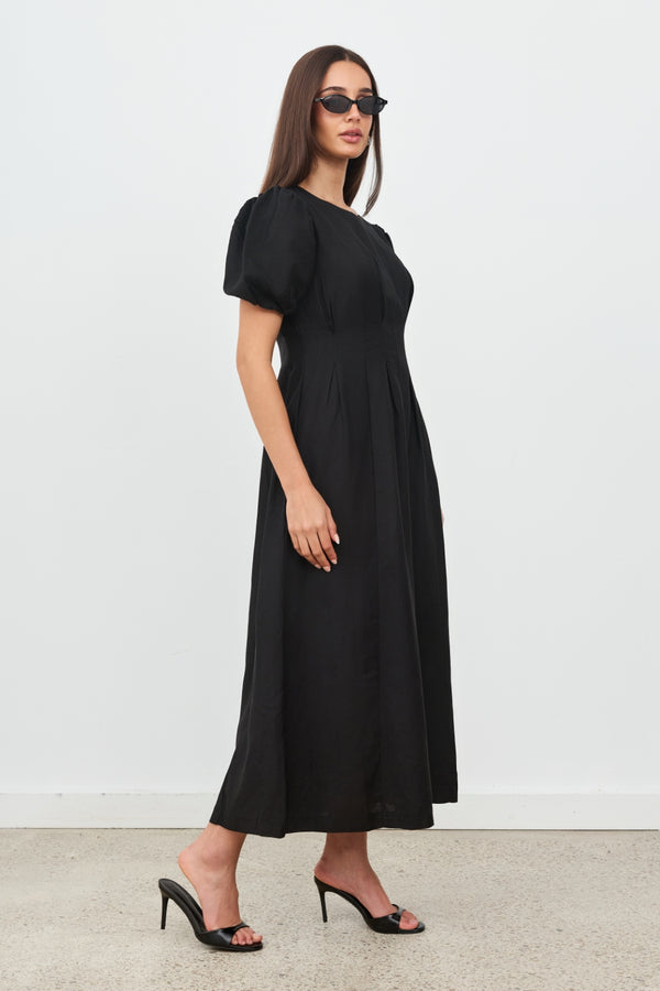 Black Air Linen Maxi Dress