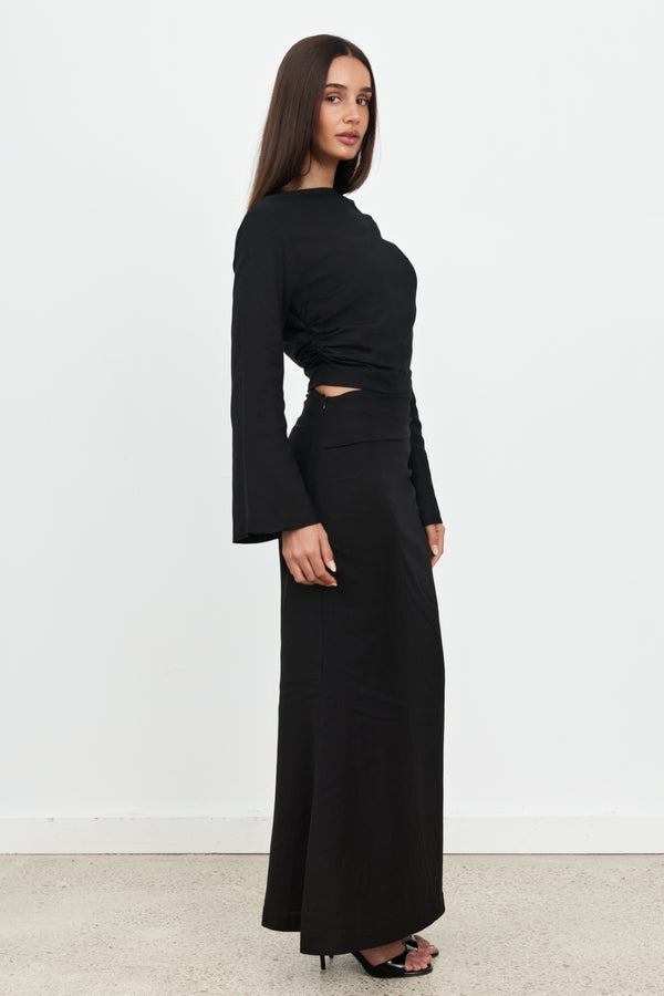 Black Celeste Linen Long Sleeve Top