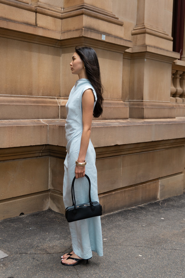 PRE-ORDER - Sky Blue Velour Linen Maxi Dress