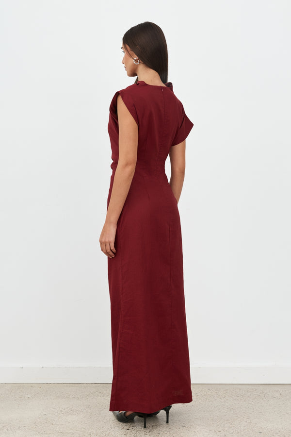 Burgundy Valencia Linen Maxi Dress