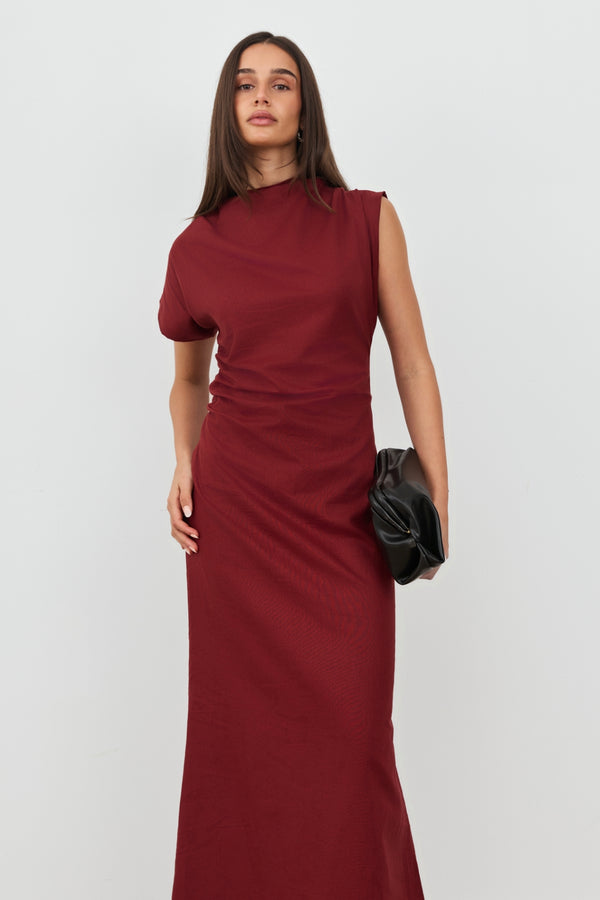 Burgundy Valencia Linen Maxi Dress
