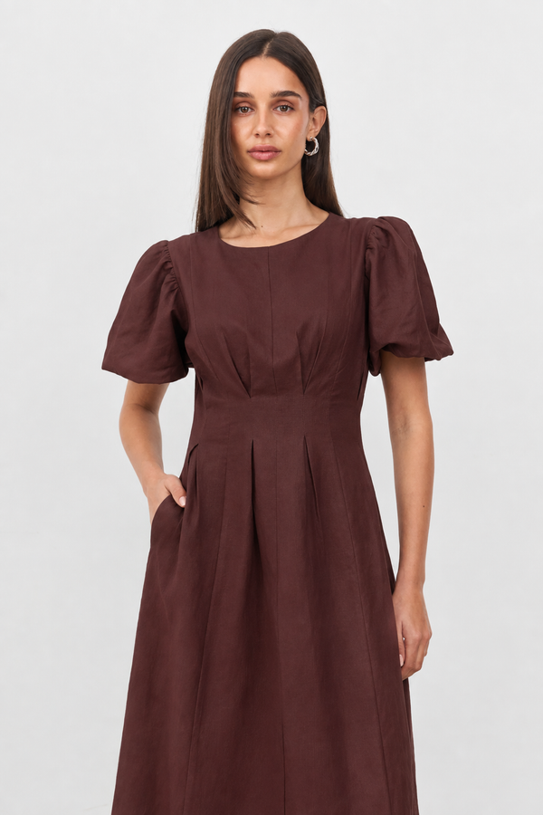 Brown Air Linen Maxi Dress