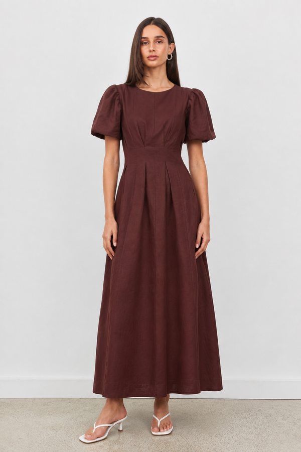 Brown Air Linen Maxi Dress