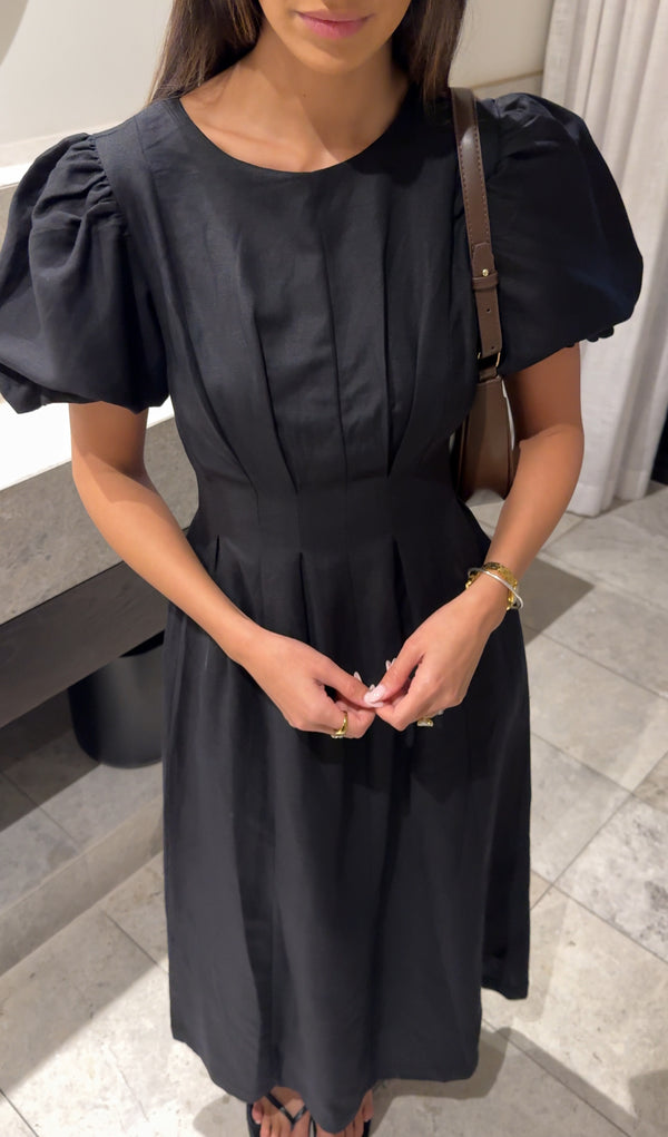 Black Air Linen Maxi Dress