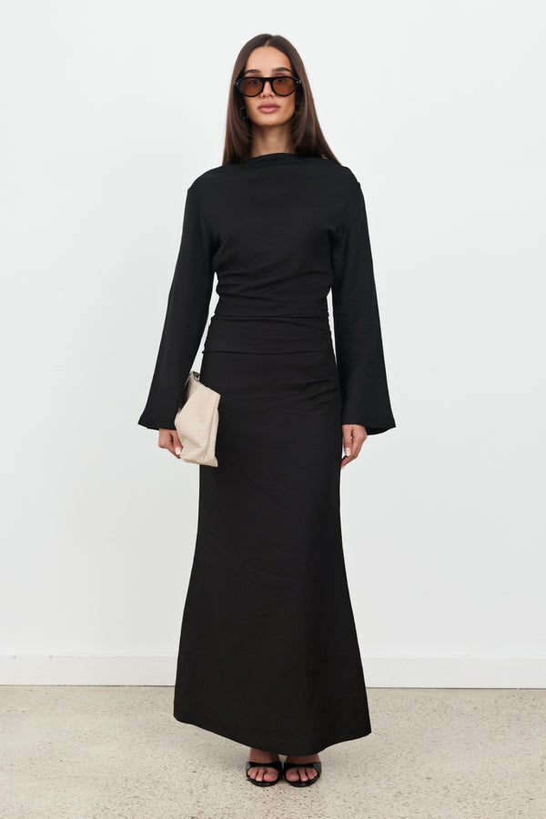 Black Celeste Linen Long Sleeve Top