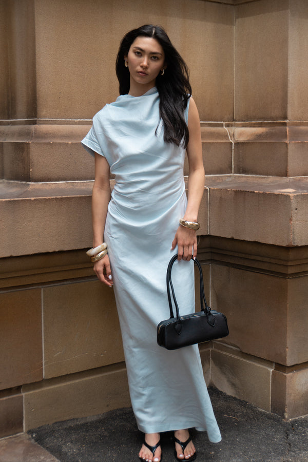 PRE-ORDER - Sky Blue Velour Linen Maxi Dress