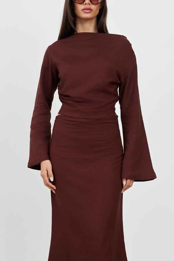 Brown Celeste Linen Maxi Skirt