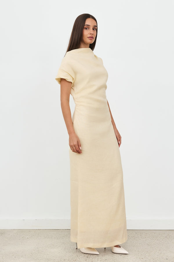 Butter Yellow Valencia Linen Maxi Dress