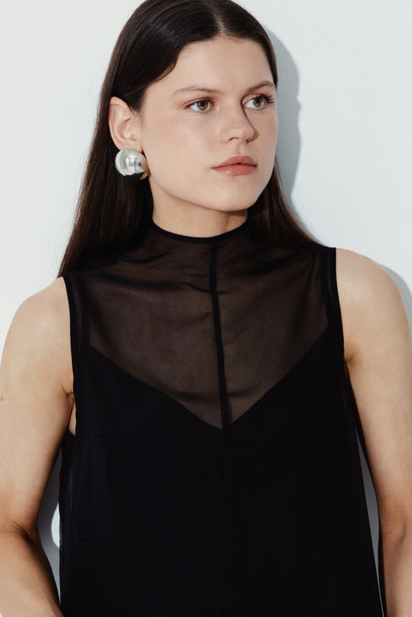 Black Milano Organza Midi Dress