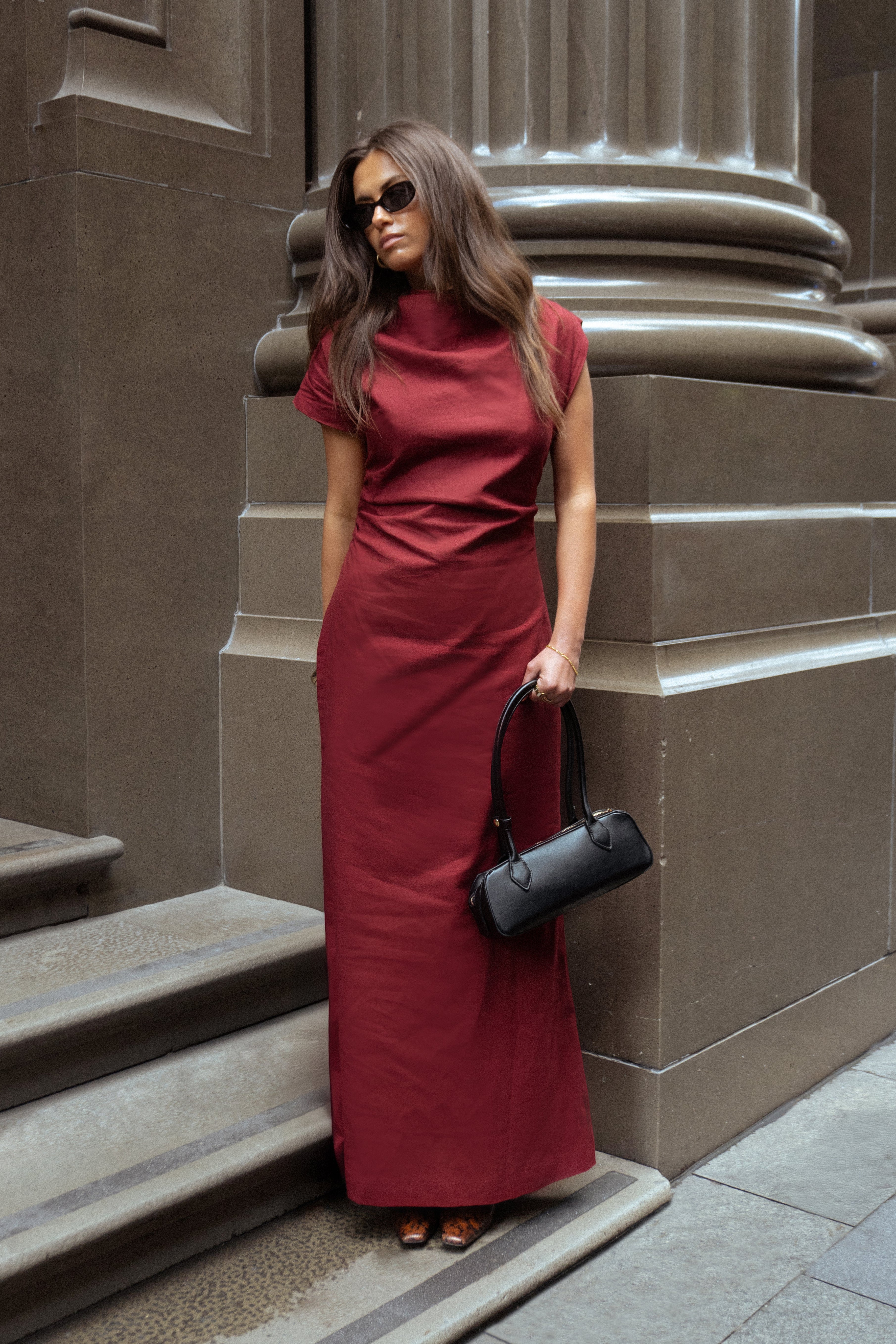 Burgundy Velour Linen Maxi Dress Burgundy Velour Linen Maxi Dress