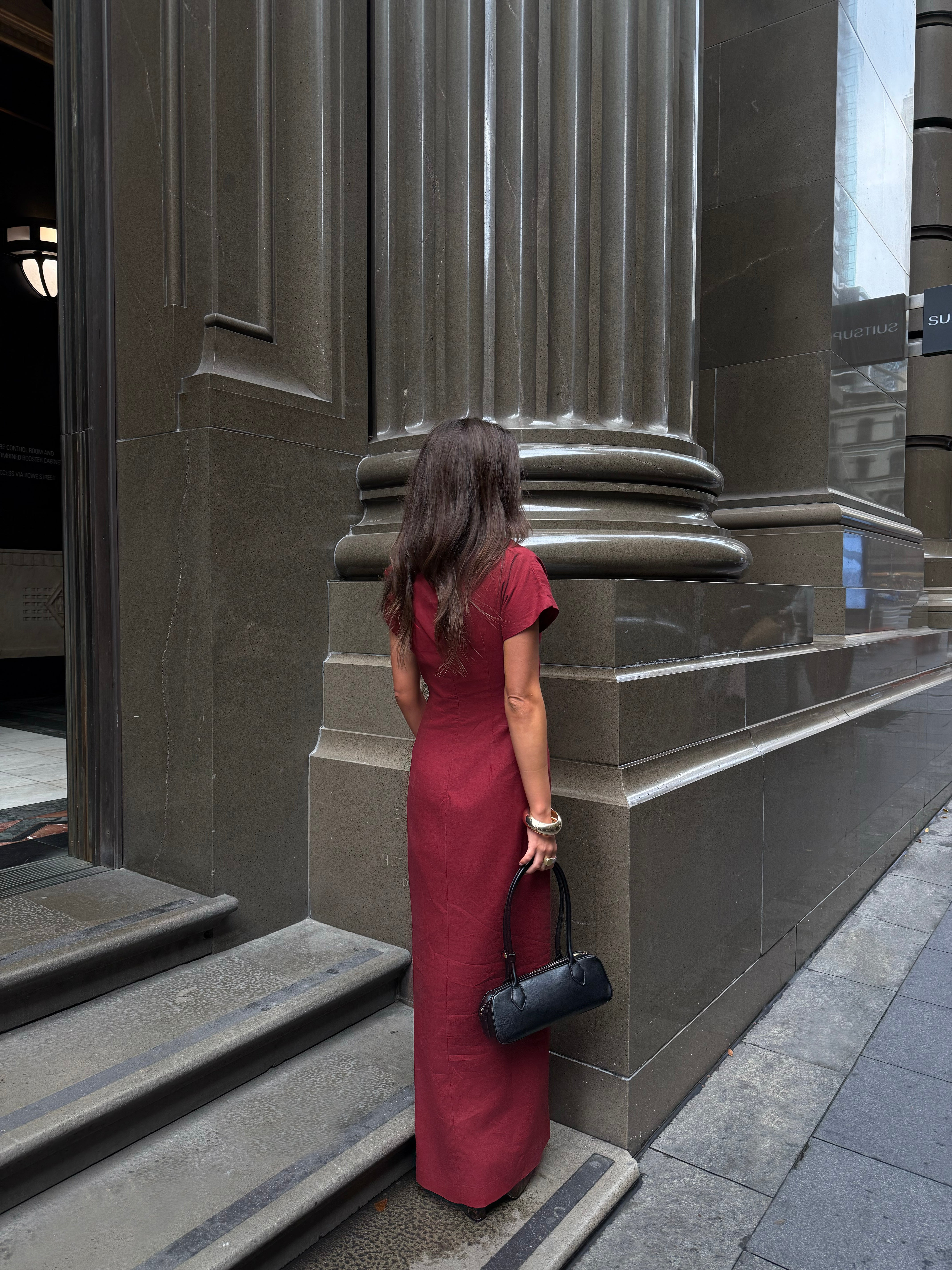 Burgundy Velour Linen Maxi Dress Modi The Label Burgundy Velour Linen Maxi Dress Modi The Label