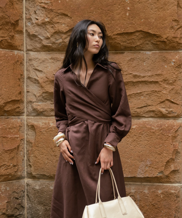 Brown Cielo Linen Maxi Dress