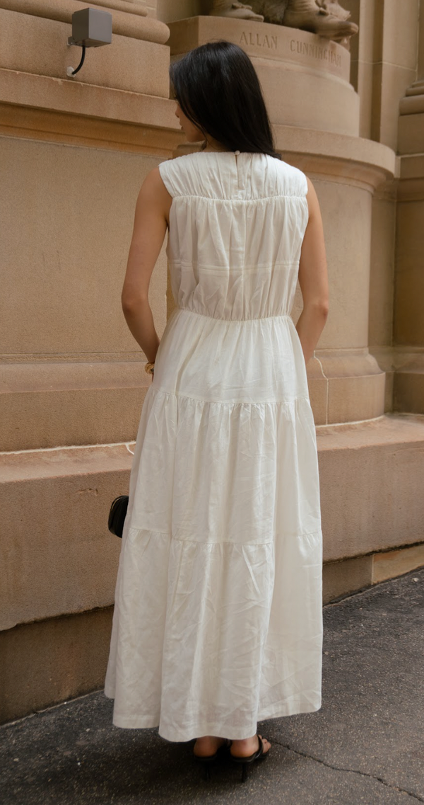White Lumiere Linen Maxi Dress