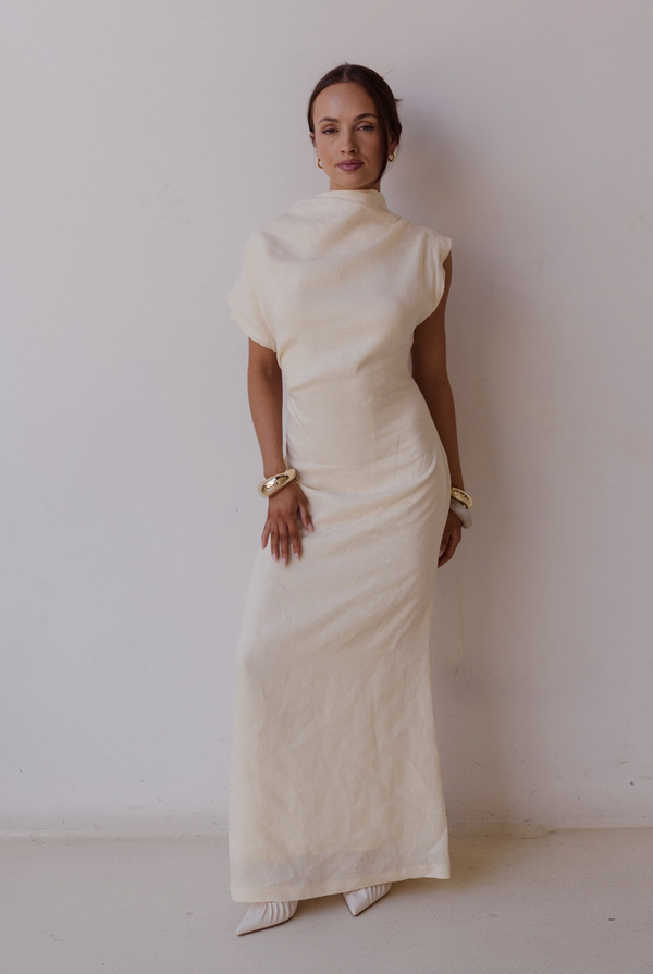 Butter Yellow Velour Linen Maxi Dress