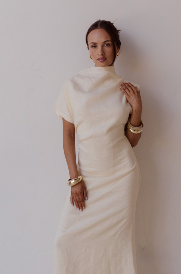 Butter Yellow Velour Linen Maxi Dress