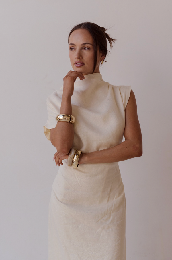 Butter Yellow Velour Linen Maxi Dress