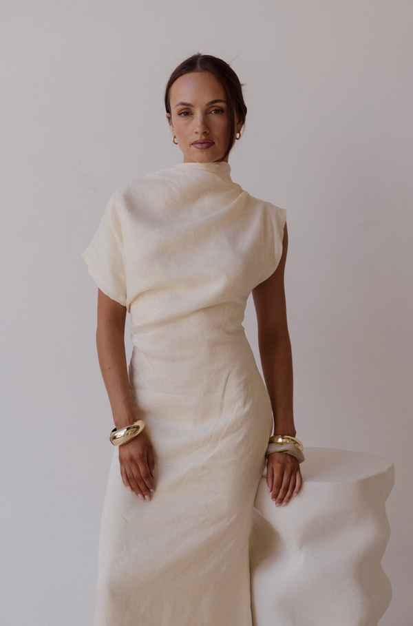 Butter Yellow Velour Linen Maxi Dress