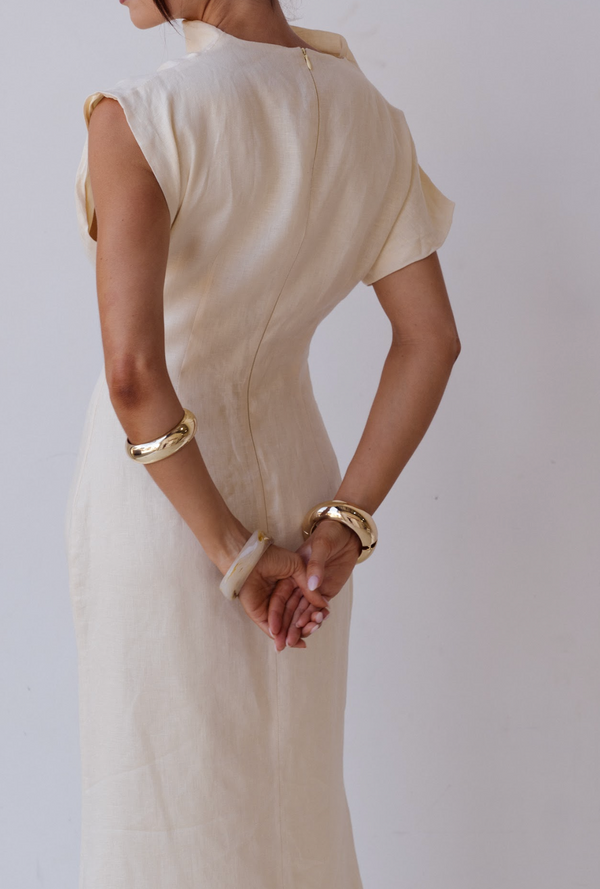 Butter Yellow Velour Linen Maxi Dress
