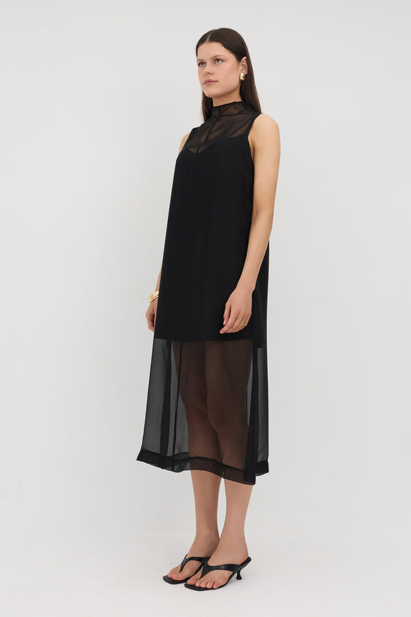 Black Milano Organza Midi Dress