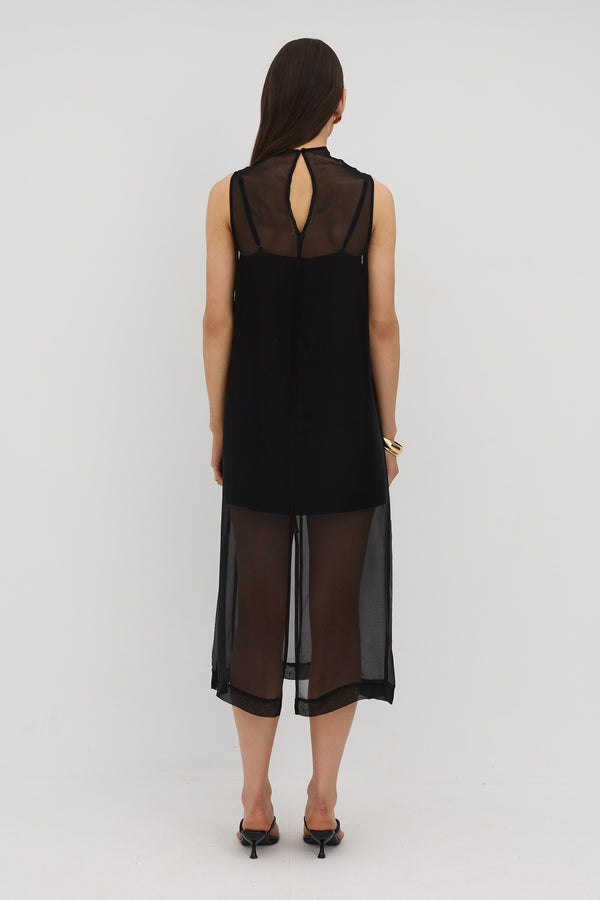 Black Milano Organza Midi Dress
