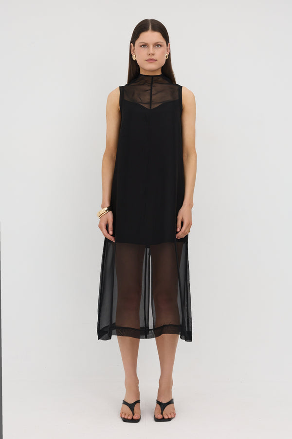 Black Milano Organza Midi Dress