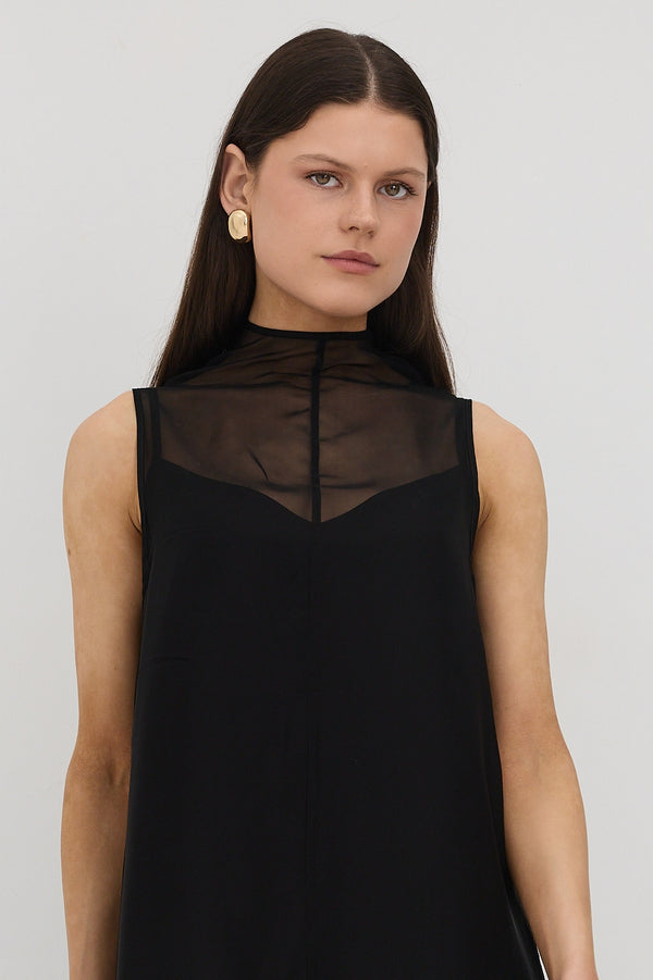 Black Milano Organza Midi Dress