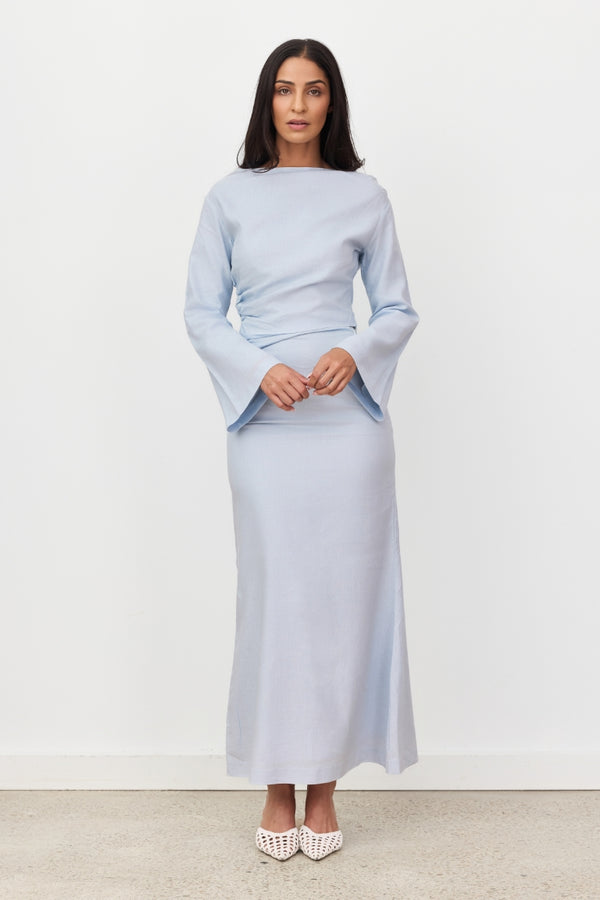 Sky Blue Celeste Linen Maxi Skirt