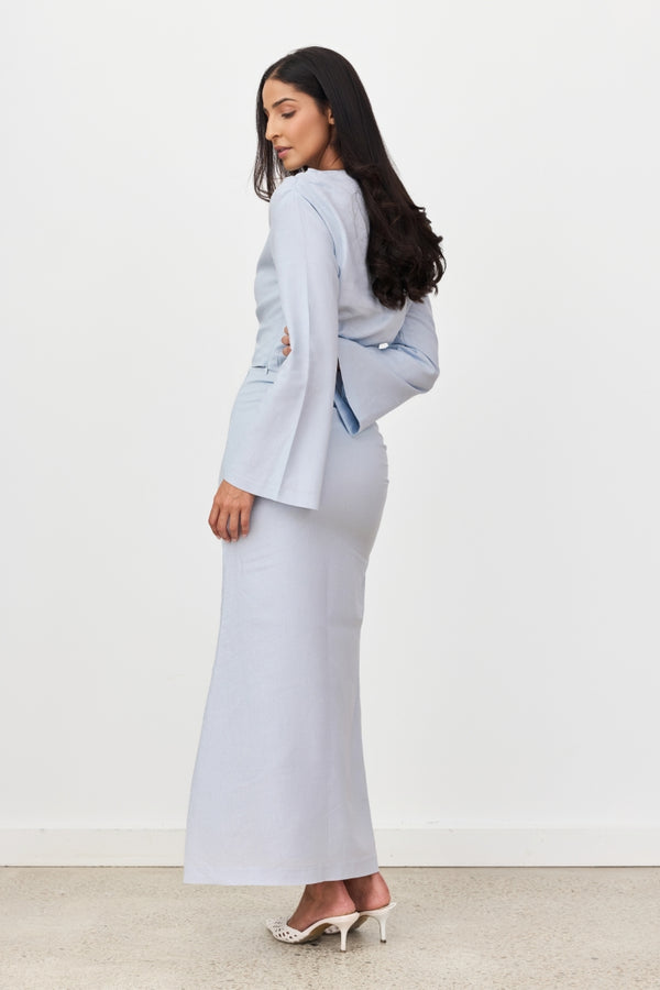 Sky Blue Celeste Linen Maxi Skirt