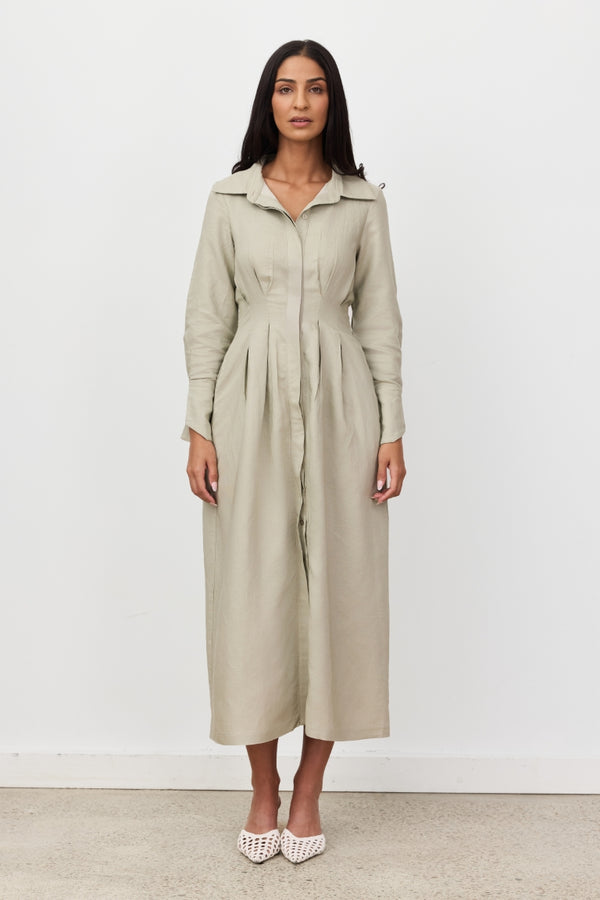 Sage Florence Long Sleeve Linen Maxi Dress