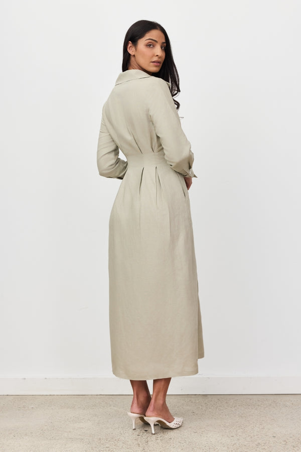 Sage Florence Long Sleeve Linen Maxi Dress