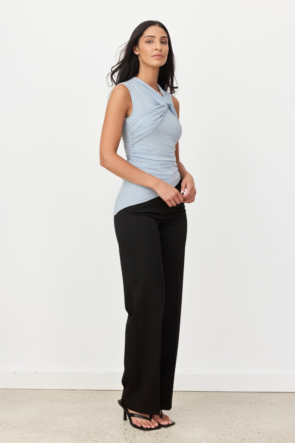 Sky Blue Lune Asymmetrical Sleeveless Top